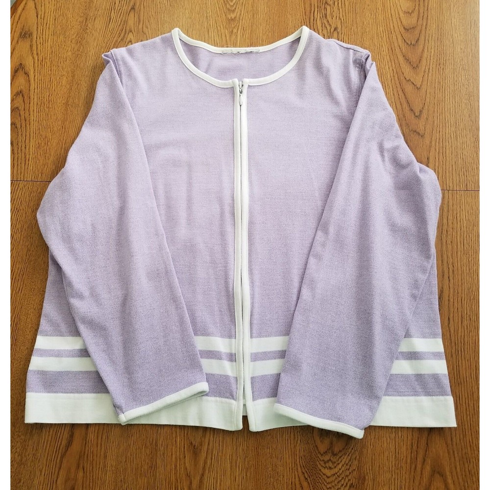 Vintage Zip Up Long Sleeve Sweater, Lavender & White